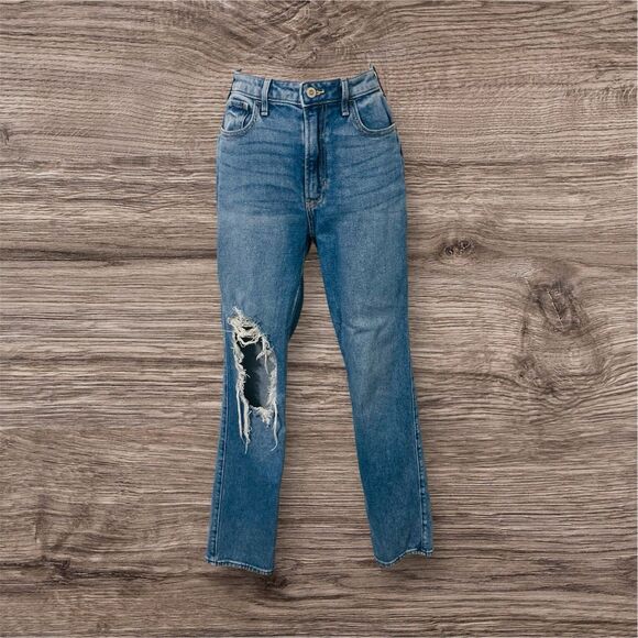 Hollister Denim - Hollister Womens 24” Waist Jeans Ultra High Rise Straight Leg Distressed Blue